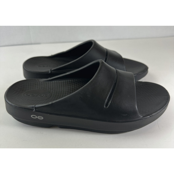 OOFOS OOahh Recovery Slides Black Slip On Sandals Women’s Size 8 Men's Size 6 - Picture 6 of 13